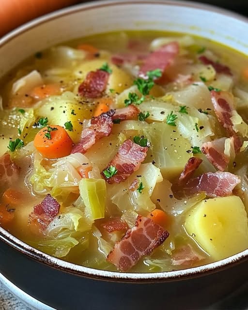Sopa Irlandesa de Bacon, Repolho e Batata